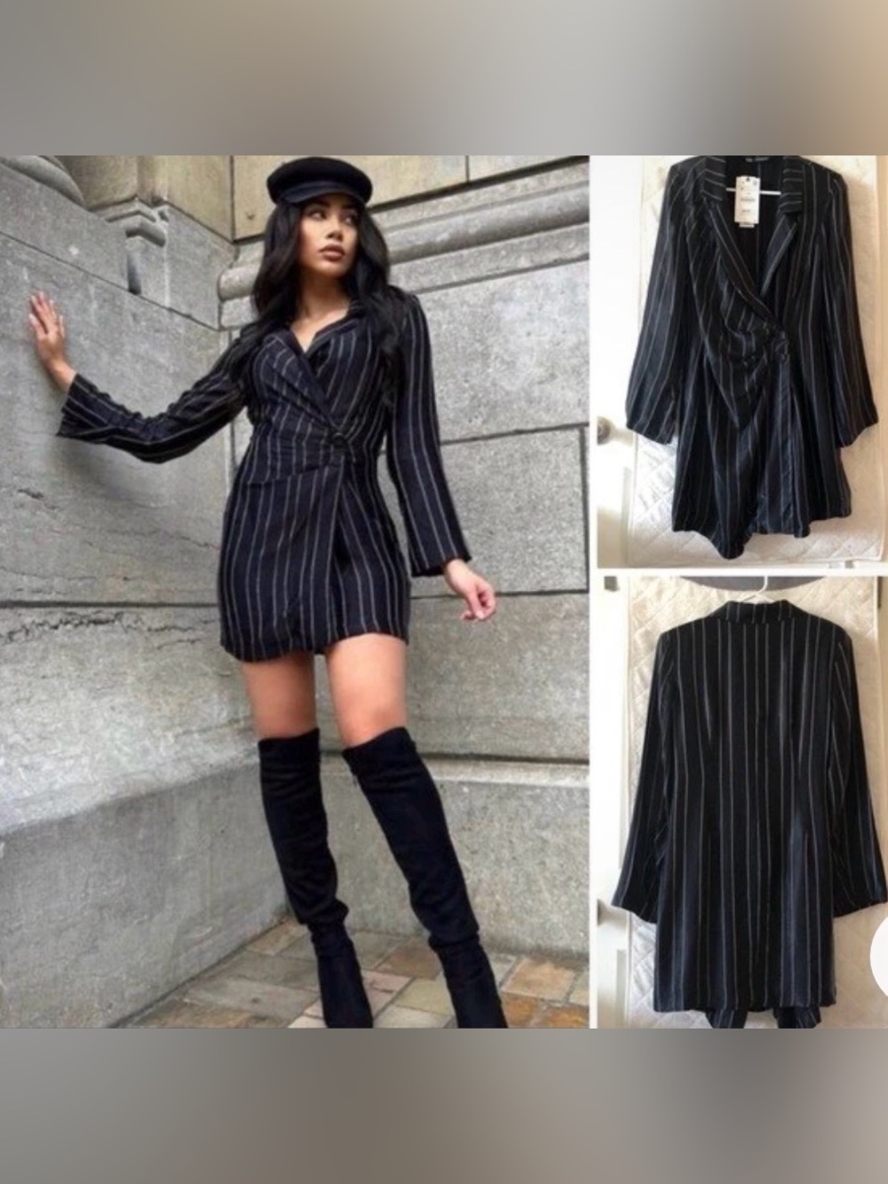 Zara Pinstripe Satin Effect Wrap Blazer Mini Dress New With Tags Medium